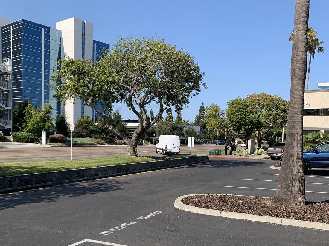 Photo of the courier van with the ShadowCam instrument container inside, leaving the MSSS parking lot in San Diego, headed for the airport.