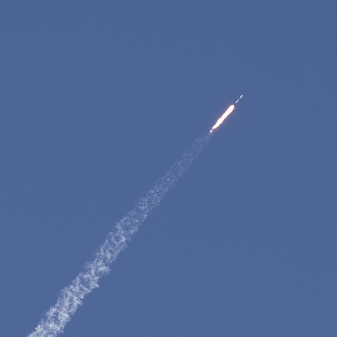 Image of the SpaceX Falcon 9 rocket carrying the KPLO spacecraft and ShadowCam out of Earth atmosphere.